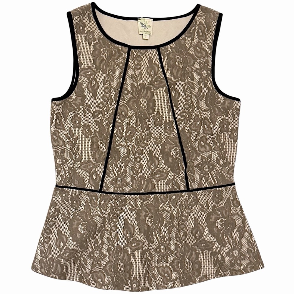 Anthropologie Weston Wear Taupe Lace Peplum Top Whimsical Academia Woman's Small